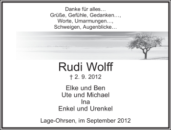 Anzeige  Rudi Wolff  Lippische Landes-Zeitung