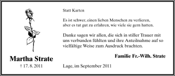 Anzeige  Martha Strate  Lippische Landes-Zeitung