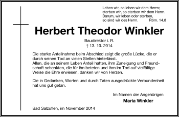 Anzeige  Herbert Theodor Winkler  Lippische Landes-Zeitung