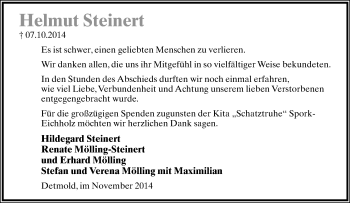 Anzeige  Helmut Steinert  Lippische Landes-Zeitung
