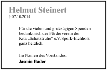Anzeige  Helmut Steinert  Lippische Landes-Zeitung