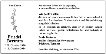 Anzeige  Friedel Bertram  Lippische Landes-Zeitung