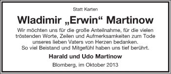 Anzeige  Wladimir Erwin Martinow  Lippische Landes-Zeitung