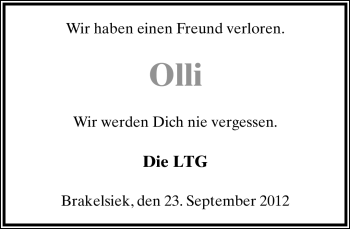 Anzeige  Oliver Dreyer  Lippische Landes-Zeitung