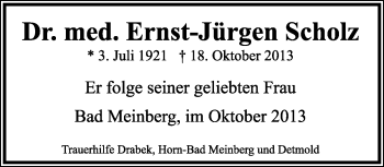 Anzeige  Ernst-Jürgen Scholz  Lippische Landes-Zeitung