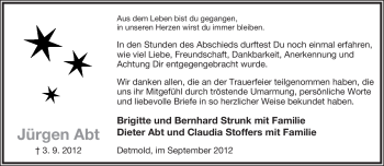 Anzeige  Jürgen Abt  Lippische Landes-Zeitung
