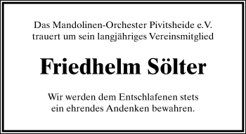 Anzeige  Friedhelm Sölter  Lippische Landes-Zeitung