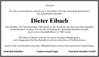 Anzeige  Dieter Eibach  Lippische Landes-Zeitung