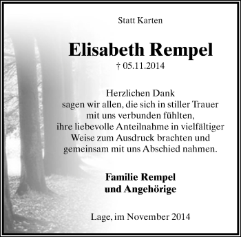 Anzeige  Elisabeth Rempel  Lippische Landes-Zeitung