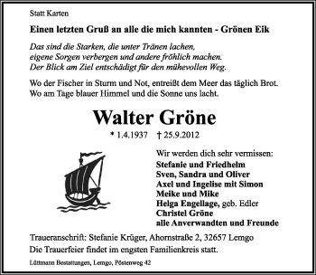 Anzeige  Walter Gröne  Lippische Landes-Zeitung