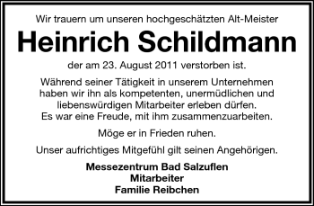Anzeige  Heinrich Schildmann  Lippische Landes-Zeitung