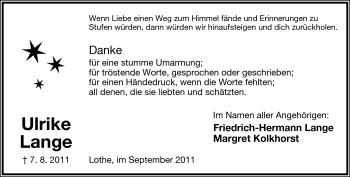 Anzeige  Ulrike Lange  Lippische Landes-Zeitung