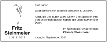 Anzeige  Fritz Steinmeier  Lippische Landes-Zeitung