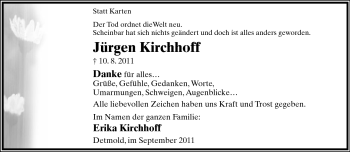 Anzeige  Jürgen Kirchhoff  Lippische Landes-Zeitung