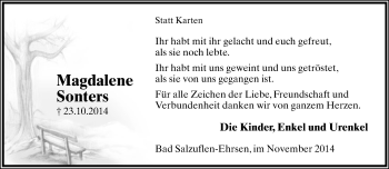 Anzeige  Magdalene Sonters  Lippische Landes-Zeitung