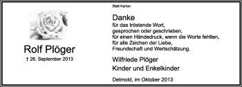 Anzeige  Rolf Plöger  Lippische Landes-Zeitung