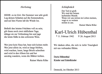 Anzeige  Karl-Ulrich Hübenthal  Lippische Landes-Zeitung