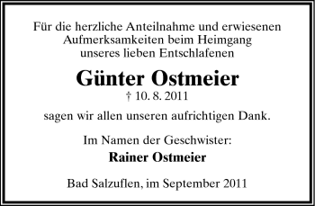 Anzeige  Günter Ostmeier  Lippische Landes-Zeitung