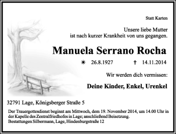 Anzeige  Manuela Serrano Rocha  Lippische Landes-Zeitung