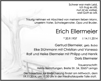 Anzeige  Erich Ellermeier  Lippische Landes-Zeitung