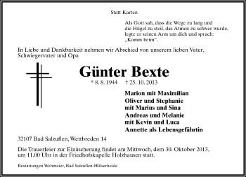 Anzeige  Günter Bexte  Lippische Landes-Zeitung