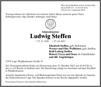 Anzeige  Ludwig Steffen  Lippische Landes-Zeitung