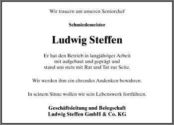 Anzeige  Ludwig Steffen  Lippische Landes-Zeitung