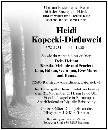 Anzeige  Heidi  Kopecki-Dirßuweit  Lippische Landes-Zeitung