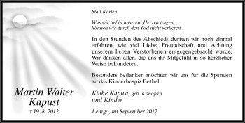 Anzeige  Martin Walter Kapust  Lippische Landes-Zeitung