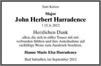 Anzeige  John Herbert Harradence  Lippische Landes-Zeitung