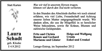 Anzeige  Laura Schadt  Lippische Landes-Zeitung