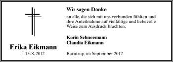 Anzeige  Erika Eikmann  Lippische Landes-Zeitung