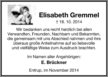 Anzeige  Elisabeth Gremmel  Lippische Landes-Zeitung
