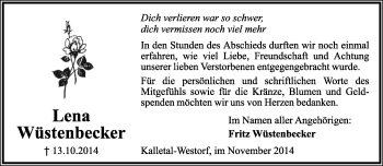Anzeige  Lena Wüstenbecker  Lippische Landes-Zeitung