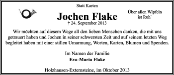 Anzeige  Jochen Flake  Lippische Landes-Zeitung