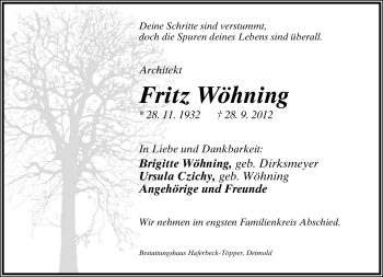 Anzeige  Fritz Wöhning  Lippische Landes-Zeitung
