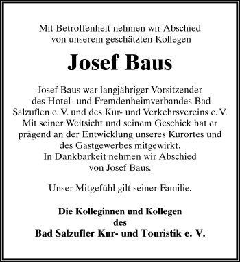 Anzeige  Josef Baus  Lippische Landes-Zeitung