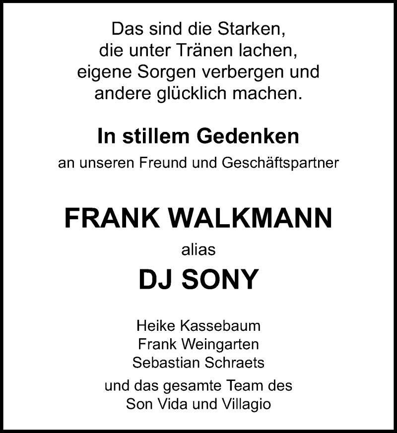  Traueranzeige für Frank Walkmann vom 04.11.2013 aus Lippische Landes-Zeitung