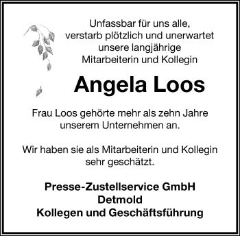 Anzeige  Angela Loos  Lippische Landes-Zeitung