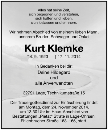 Anzeige  Kurt Klemke  Lippische Landes-Zeitung