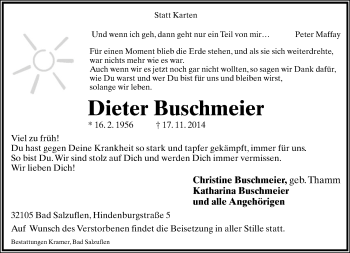 Anzeige  Dieter Buschmeier  Lippische Landes-Zeitung