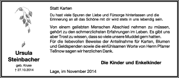 Anzeige  Ursula Steinbacher  Lippische Landes-Zeitung