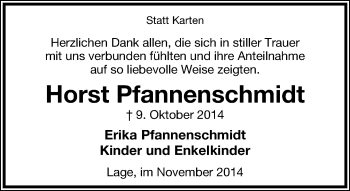 Anzeige  Horst Pfannenschmidt  Lippische Landes-Zeitung