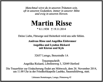 Anzeige  Martin Risse  Lippische Landes-Zeitung