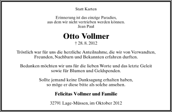 Anzeige  Otto Vollmer  Lippische Landes-Zeitung