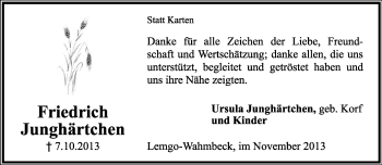 Anzeige  Friedrich Junghärtchen  Lippische Landes-Zeitung