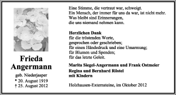 Anzeige  Frieda Angermann  Lippische Landes-Zeitung