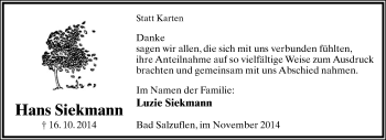 Anzeige  Hans Siekmann  Lippische Landes-Zeitung