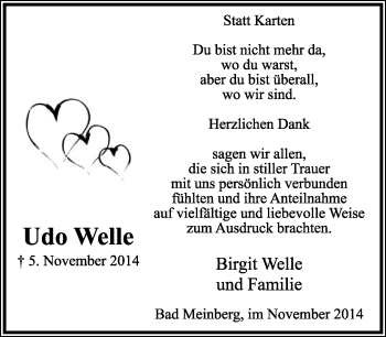 Anzeige  Udo Welle  Lippische Landes-Zeitung