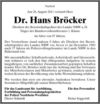 Anzeige  Dr. Hans Bröcker  Lippische Landes-Zeitung